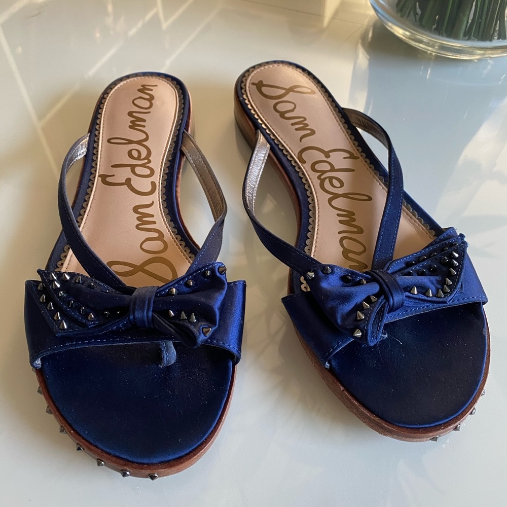 Sam Edelman satin flip flops with studs.